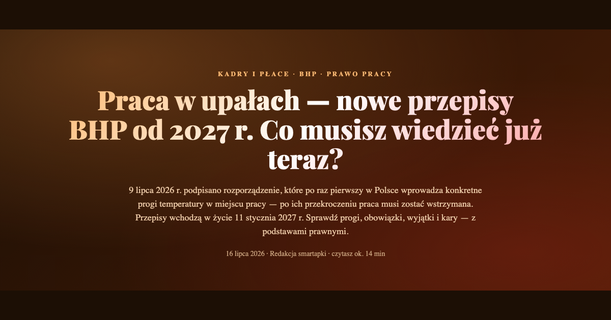 Praca w upałach — nowe przepisy BHP od 2027 r. Progi temperatury 35°C i 32°C