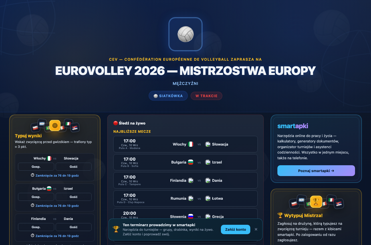 Strona publiczna EuroVolley 2026 — mistrzostwa Europy w siatkówce