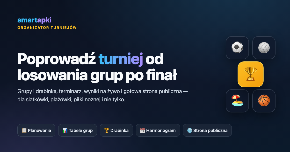 Organizator turniejów smartapki — od losowania grup po finał